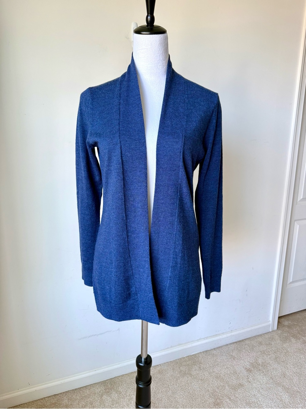 BROOKS BROTHERS Blue Merino Wool Open-Front Cardigan—SZ. Medium